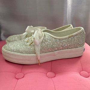 Kate Spate white glitter platform Keds. Size 8 in women’s.